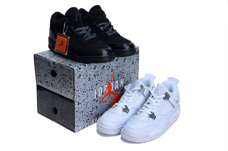 Authentic Jordan Blac 3 And White Jordan 4 Shoes Combined - Click Image to Close